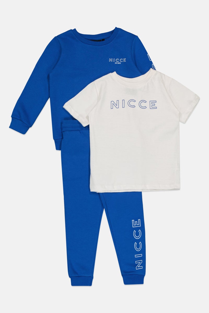 Nicce Toddlers Boy 3 Pcs Brand Logo T-Shirt, Sweatshirt And Sweatpants Set, Multicolor - Image 1